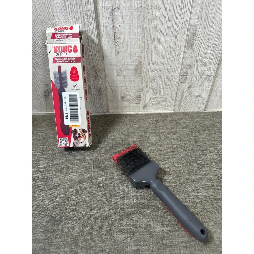 KONG Double Sided Flexible Slicker Brush Large Dog Grooming Tool Red Gray